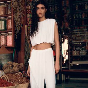 Zara White Shoulder Pad Top